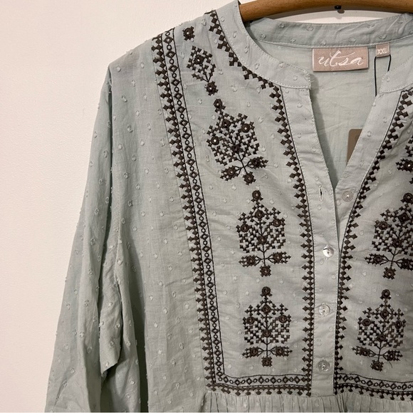 Boho Embroidered Flowy Tunic Top Size XXL Embellish 100% Cotton Blouse UTSA - Picture 2 of 14